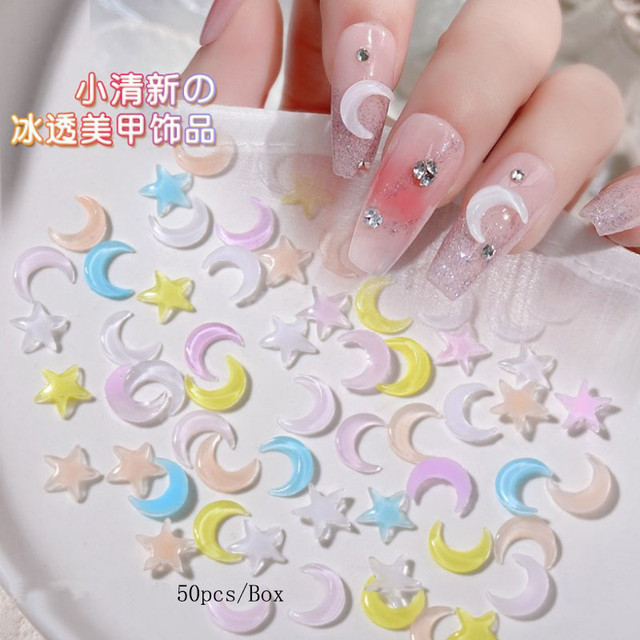 50pcs 3d Flower Nail Art Acrylic Decoratio Resin Moon Nails Art Accessories  Mixed Designer Charms Pearl For Nails Parts 7mmx7mm - Rhinestones &  Decorations - AliExpress